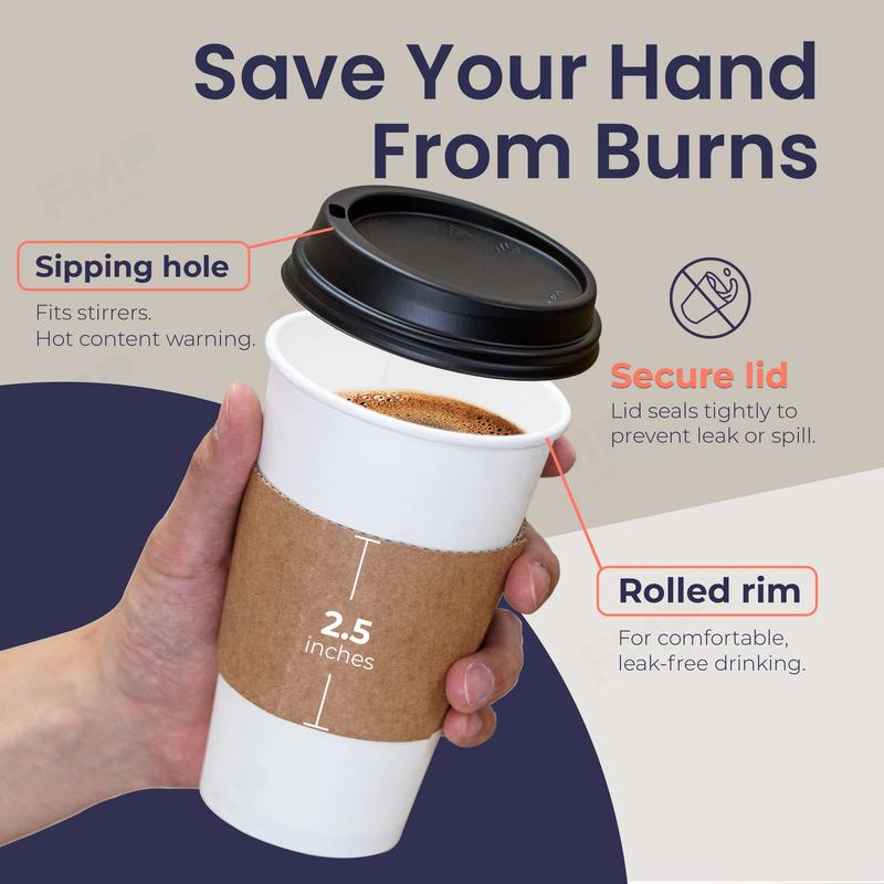 50 Pack 16 oz Disposable Coffee Cups with Lids, Sleeves and Stirrers, Premium To Go Coffee Cups with Lids, Durable Thickened Hot White Paper Cup for Cold Hot Beverage Chocolate Cocoa