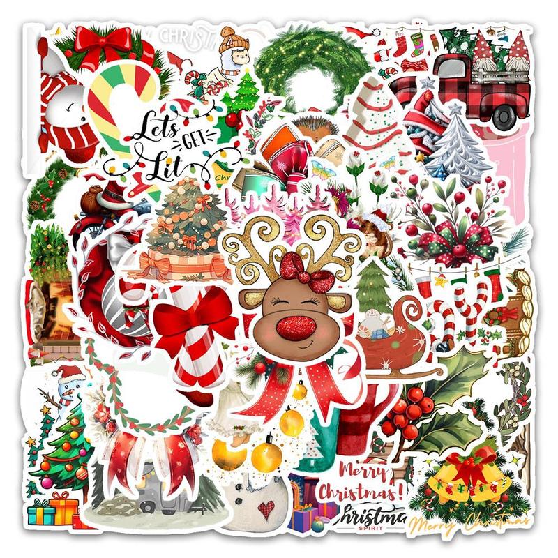 Christmas Decoration Sticker, 54pcs pack Waterproof Self Adhesive Decorative Sticker, DIY Decals for Water Bottle, Laptop, Phone Case, Scrapbooking