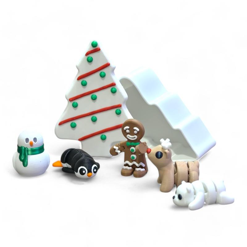 Christmas Tree Mini's with Locking Lid - Set of 1 Tree and 5 Mini Decorations - Great fun and festive stocking stuffers - Fun for all ages!