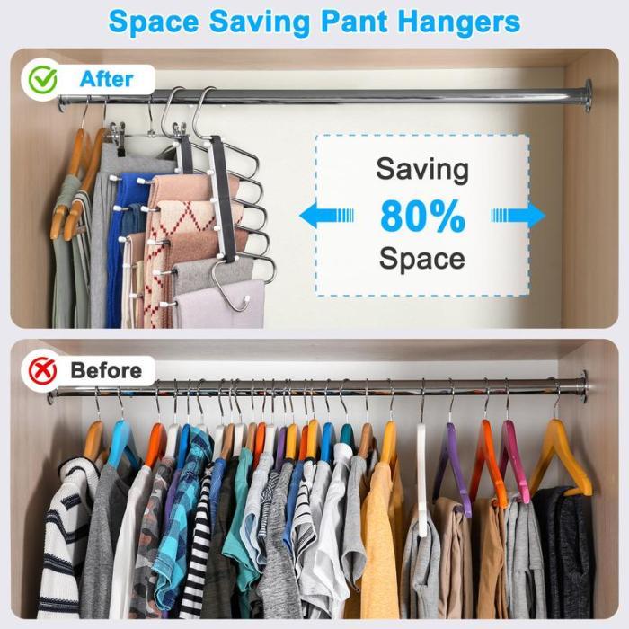 2 Pack Stainless Steel Non-Slip Pants Hangers, 5 Layers for Closet Organization, Multifunctional Pants Rack for Trouser, Scarf, Skirt