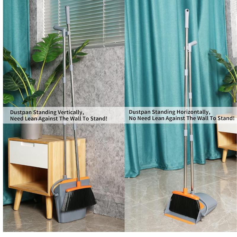 Broom and Dustpan Set for Home Upright Dustpan and Broom Combo Set with Long Handle Sweeping Office Kitchen Floor Pet Hair Standing Dust pan Angle Broom Cleaning Supplies Indoor