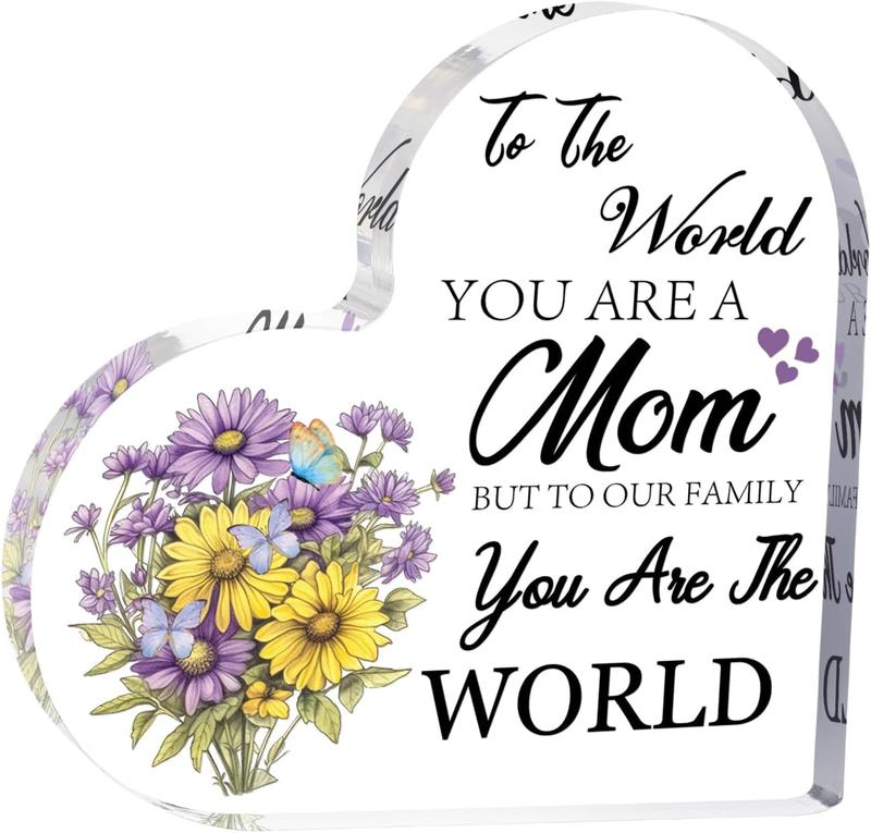 Gifts for Mom, Mom Birthday Gifts from Daughter Son, Engraved Acrylic Heart Plaque Mom Present, The Best Mom Gifts, Grateful Mothers Day Christmas Valentines Birthday Gift for Mom Stepmom