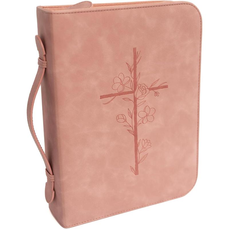 Pink Bible Cover Case for Women - PU Leather Bible Covers for Women  Pink Bible Case for Girls - Minimalist Design Debossed Bible Case, Large Bible Covers for Women  Bible Accessories (Pink)