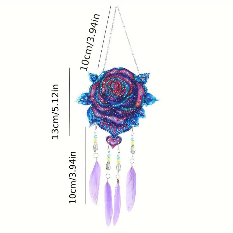 Rose Design Dream Catcher Diamond Art Painting Kit, DIY Diamond Arts Painting Kit, DIY Decorative Ornament for Home Bedroom Living Room