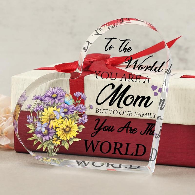 Gifts for Mom, Mom Birthday Gifts from Daughter Son, Engraved Acrylic Heart Plaque Mom Present, The Best Mom Gifts, Grateful Mothers Day Christmas Valentines Birthday Gift for Mom Stepmom