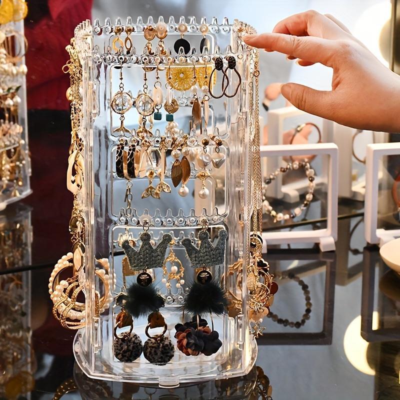 4-layer Jewelry Storage Rack, Summer Stuff Clear Rotatable Jewelry Display Stand, Jewelry Organizer for Earrings, Ear Studs & Necklaces, Vanity Desk Accessories, Jewelry Storage Organizer, Home Room Shop Decor