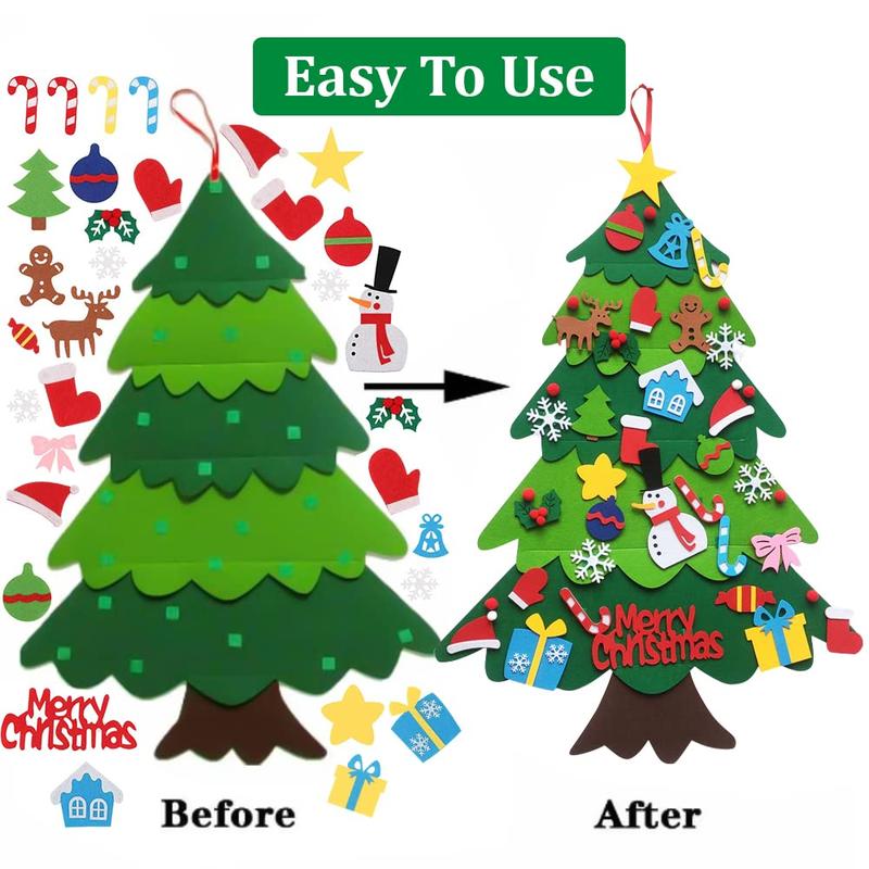 DIY Felt Christmas Tree Set 3.3 Ft with 32 Pieces Felt Christmas Tree Set with String Lights,Wall Christmas Tree, Decoration Ornaments Decor