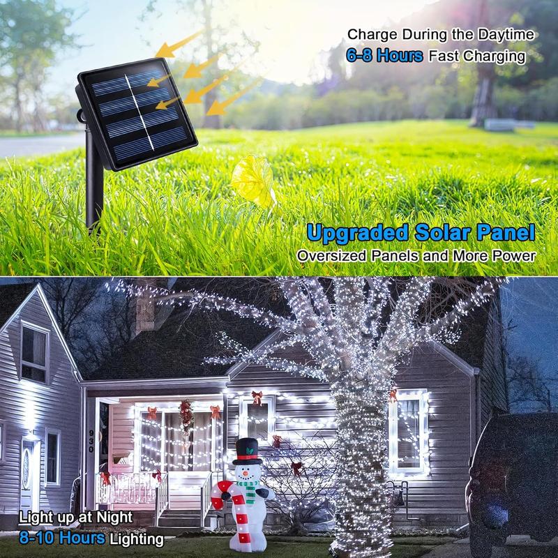 2 Pack Solar Christmas Lights Outdoor Waterproof, Total 400 LED 151FT Solar String Lights for Outside, 8 Modes White Solar Lights for Patio Yard Tree Garden Christmas Decorations Ornaments