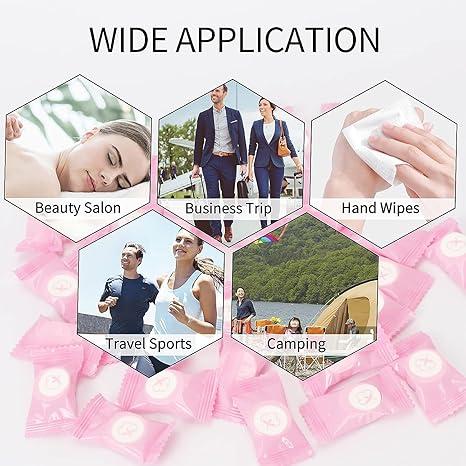 Compressed Towel 100 PCS Mini Tablets Disposable Portable Face Towel Cotton Coin Tissue for Travel, Camping, Hiking, Sport, Beauty Salon, Home Hand Wipes and Other Outdoor Activities Pink Kitchen Lightweight