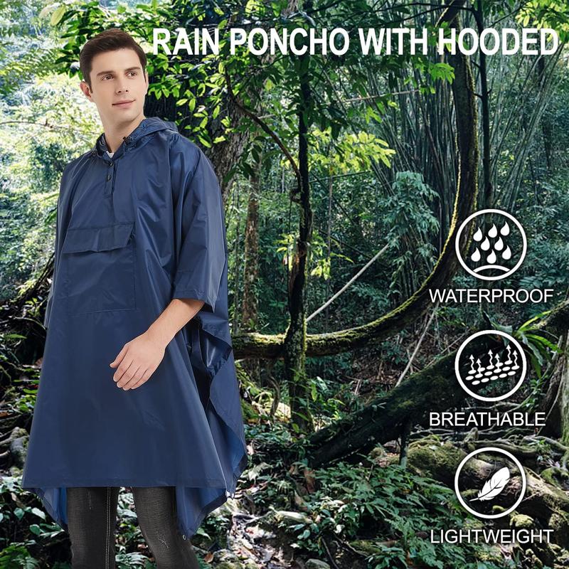 Hooded Rain Poncho Waterproof Raincoat Jacket for Men Women Adults with Pocket