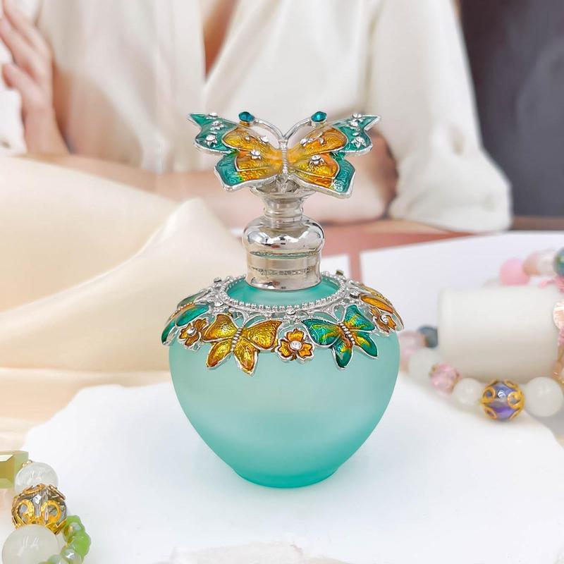 40ml Vintage Butterfly Design Perfume Bottle, Creative Rhinestone Decorative Dispenser Bottle, Refillable Frosted Decorative Empty Bottle for Home & Travel