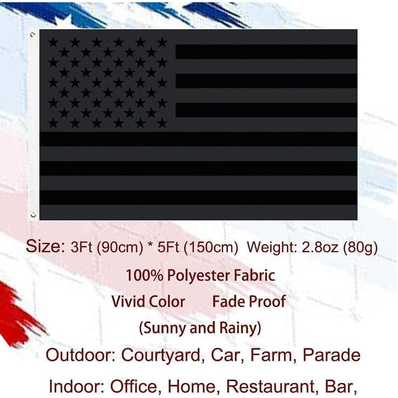 All Black American Flag 3x5 Ft - Double Sewn and Fade Proof Black USA US America Flags For All Weather Indoor Outdoor Banners Set Hand