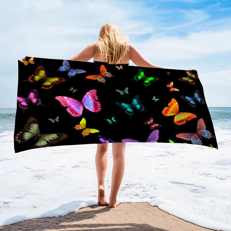 Butterfly Print Beach Towel, Beach Blanket, Mat, Rectangular Soft Beach Towel, Women's Towel for Summer Beach Travel, Beach Trip, Travel Essentials, Vacation Sets, Gifts