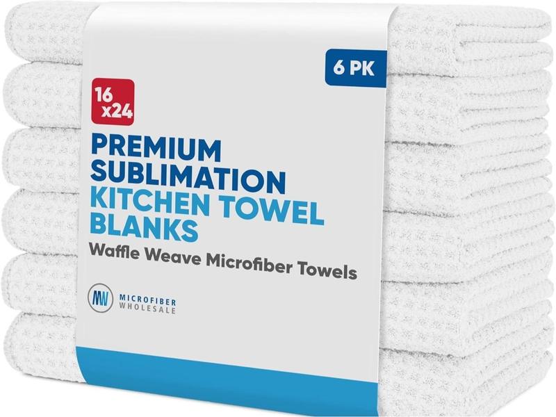 Sublimation Blanks Towels | Premium Sublimation Kitchen Towels | Waffle Weave Microfiber | Polyester for Sublimation (Pack of 6) Cleaning Absorbent