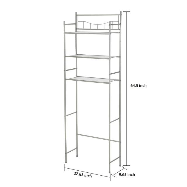 Over the Toilet Steel 3-Shelf Storage Shelf Unit, Satin Nickel Finish for Adults