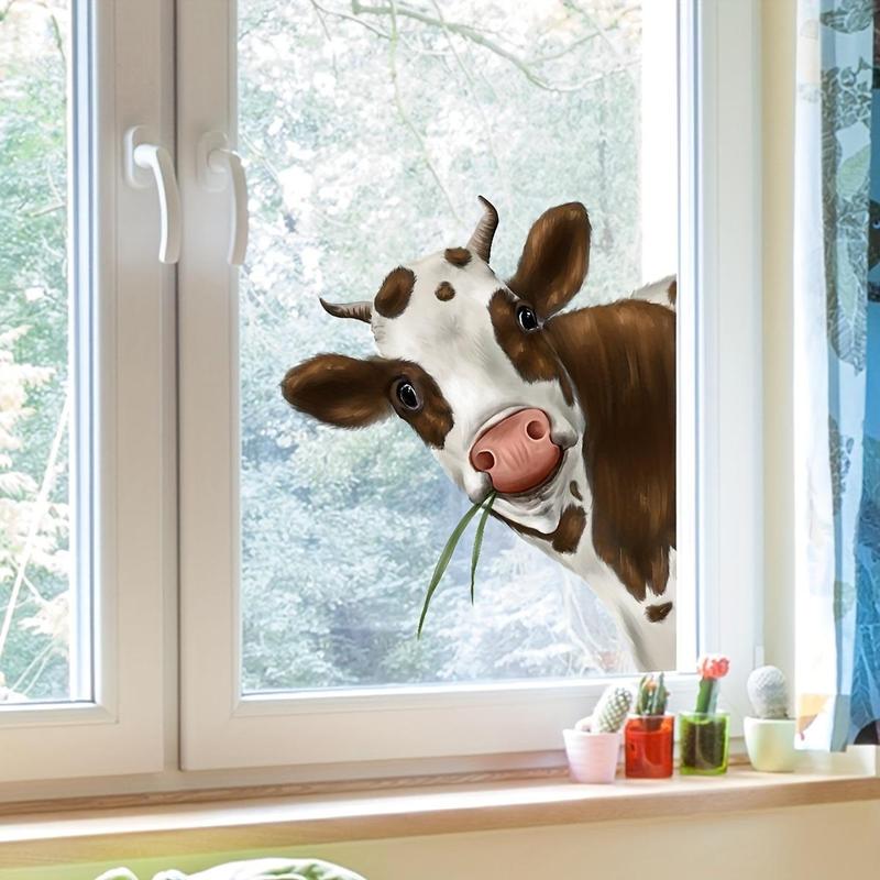 Cute Cow Pattern Window Sticker Ornaments, 1 Count Wall Tiles Sticker, Double-sided Self-adhesive Decorative Sticker for Home Kitchen Living Room