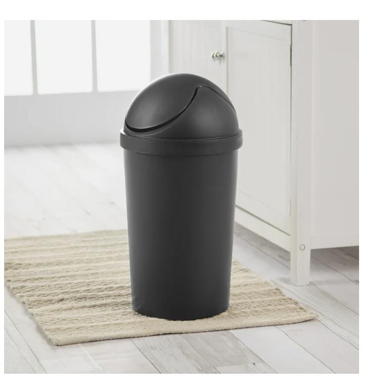 Sterili 3 Gallon Trash Can, Plastic Round Swing Top Bathroom Trash Can, Black