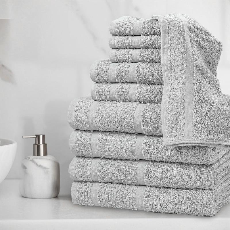 Mainstays 10 Piece Towel Set with Upgraded Softness & Durability, Grey