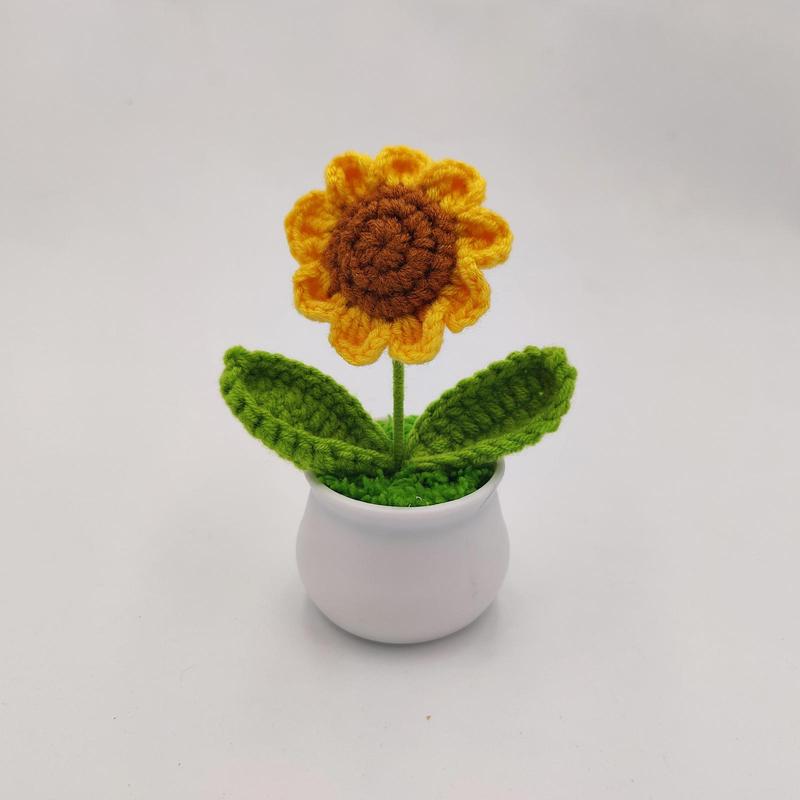 Knitted Sunflower Potted Flower, 1 Count Creative Desktop Artificial Decorative Potted Plant, Flower Decoration for Home