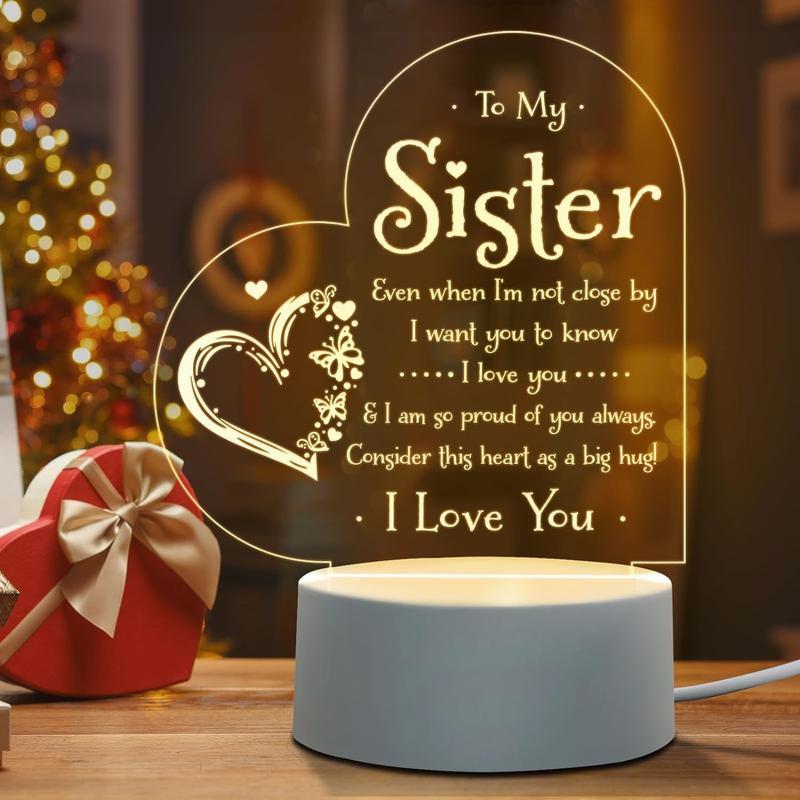 Gifts for Sister (Engraved Night Lamp) - To My Sister Night Light. For Birthday, Valentine's Day, Graduation. From Sister or Brother.