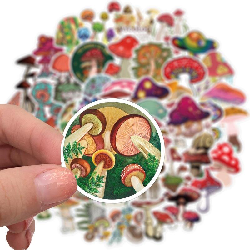 Waterproof Decorative Stickers, 50pcs Cartoon Mushroom Series Graffiti Stickers For Laptop, Water Bottles, Computer, Phone, DIY Decoration, Self-adhesive Naughty Stickers