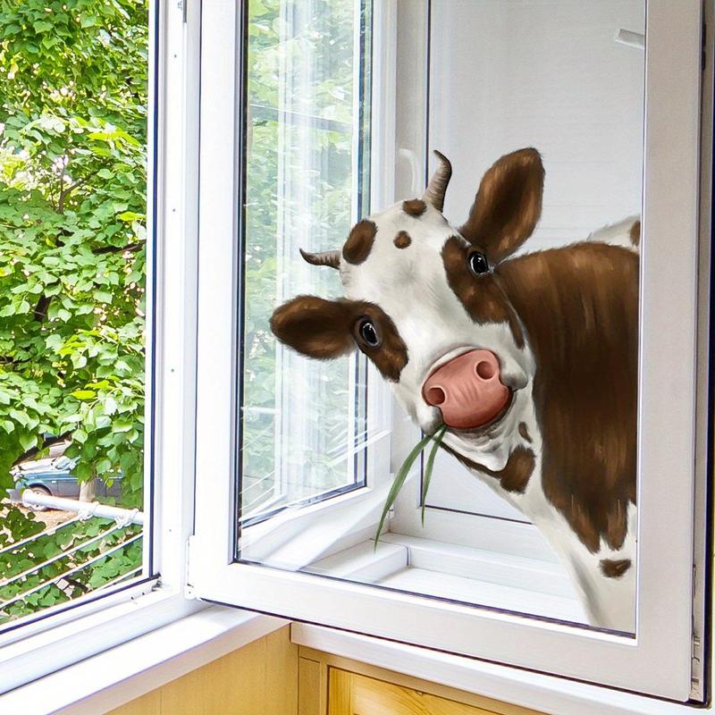 Cute Cow Pattern Window Sticker Ornaments, 1 Count Wall Tiles Sticker, Double-sided Self-adhesive Decorative Sticker for Home Kitchen Living Room