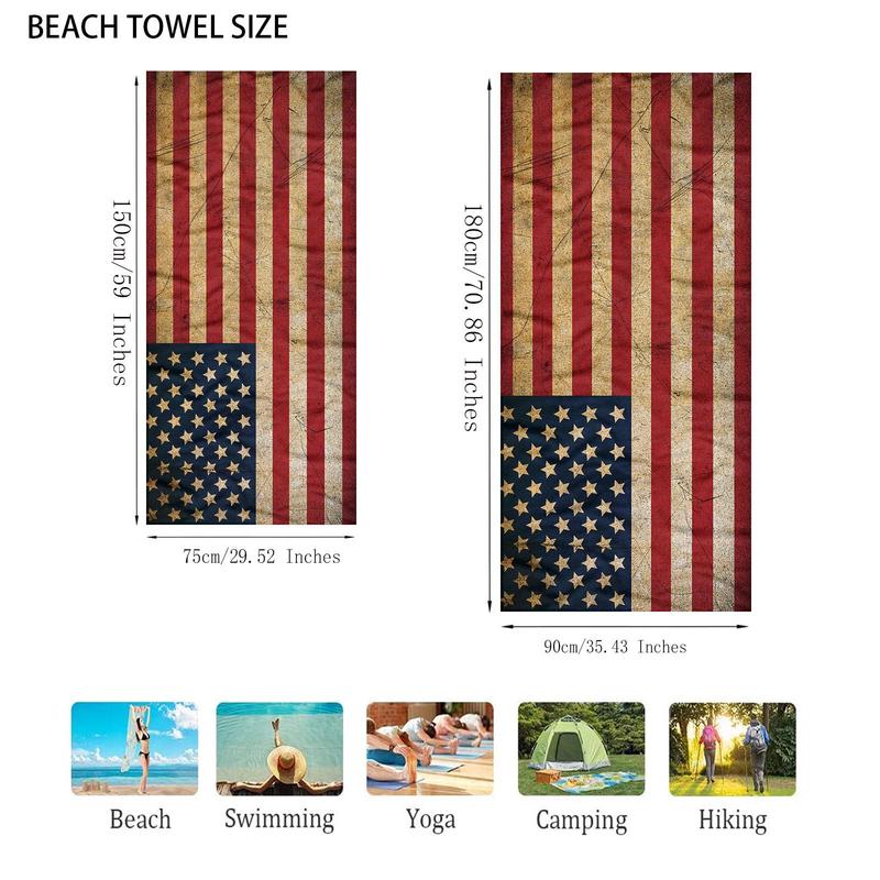 Star & Stripe Pattern Beach Towel, 1 Count Comfortable Foldable Soft Towel for Women & Men, Multifunctional Beach Towel, Mat for Swimming Pool, Travel Essentials