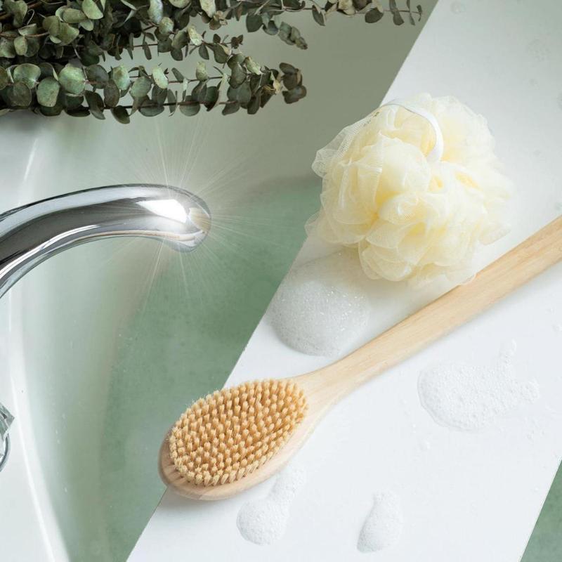 Bristle Bath Brush, Shower Body Brush with Gentle, Stiff Bristles, Long Bamboo Handle, Gently Exfoliating for Back & Body, Stimulates Blood Circulation,  1 Count(Creative Life Pavilion) Accessories