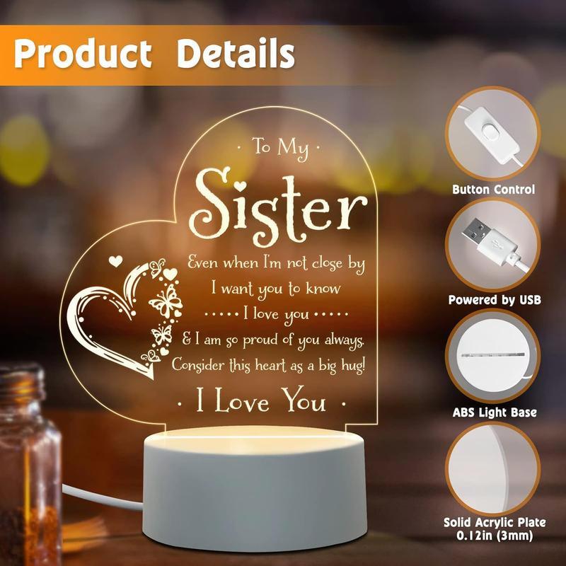 Gifts for Sister (Engraved Night Lamp) - To My Sister Night Light. For Birthday, Valentine's Day, Graduation. From Sister or Brother.