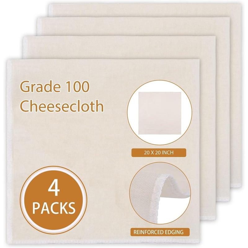 8 PCS Reusable Cheese Cloths for Straining, 20x20 Inch Hemmed Organic Cheesecloth, 100% Cotton Unbleached Cloth Strainer for Coffee Brewing Cooking, Baking, Juicing, Straining, Cheese Making