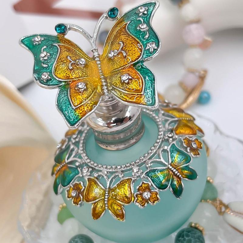 40ml Vintage Butterfly Design Perfume Bottle, Creative Rhinestone Decorative Dispenser Bottle, Refillable Frosted Decorative Empty Bottle for Home & Travel