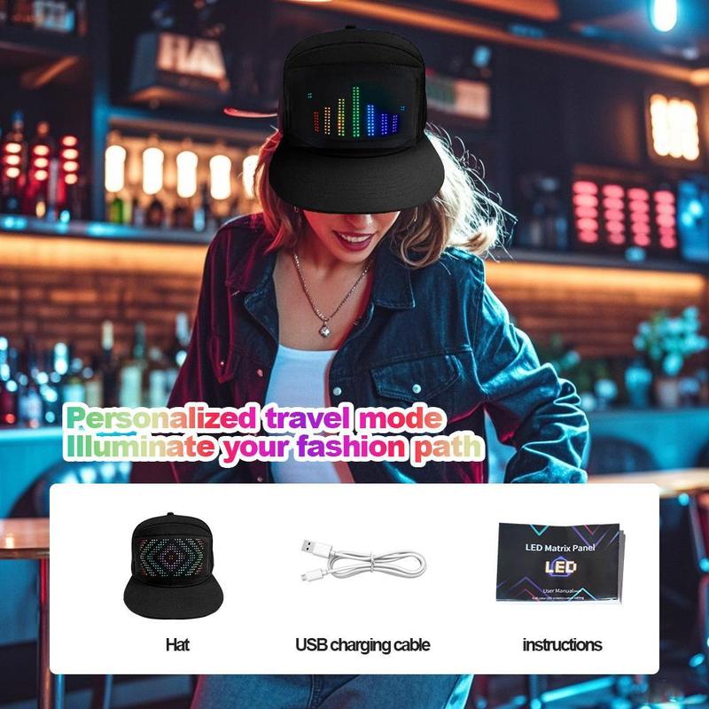 Led Display Hat, 1 Count USB Rechargeable Cool Light Up Hat with Multi-language Text & Image Editing, Party Hat for Street Dance Party, Holiday Party