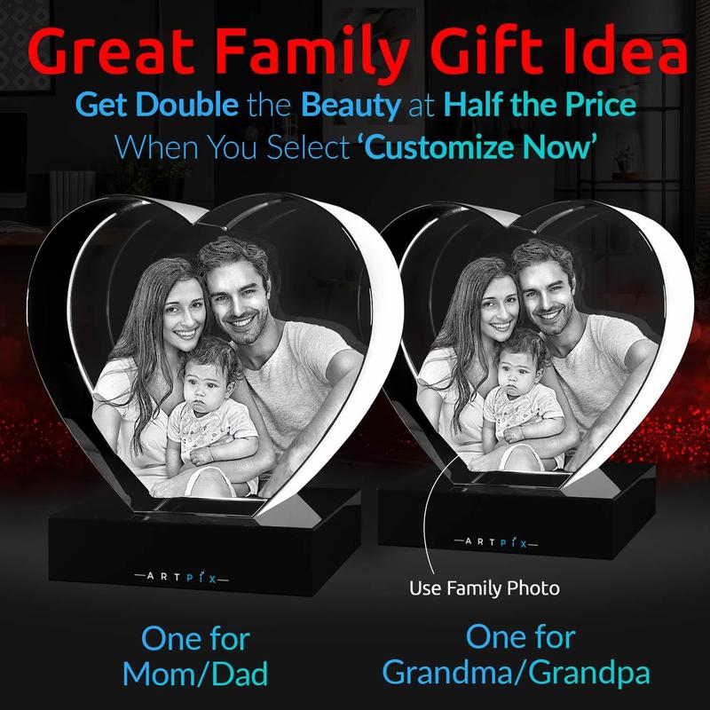 ArtPix 3D Crystal Photo, Personalized Gifts for Women, Wife, Men, Mom, Dad, Her, Him, Great Custom Gift With Your Own Photo, Customized Glass 3D Laser Etched Picture Birthday Heart