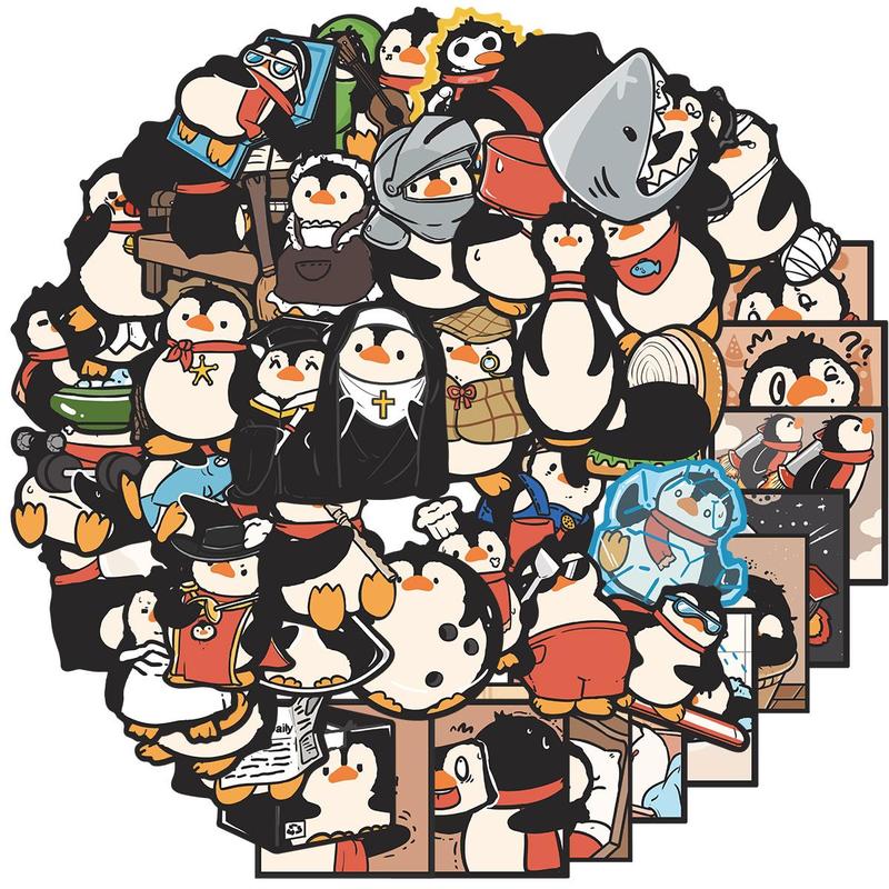 Cute Penguin Pattern Sticker, 50pcs set Self Adhesive Decorative Stickers, DIY Decals for Water Bottle Laptop Phone Case Scrapbooking Journal Making