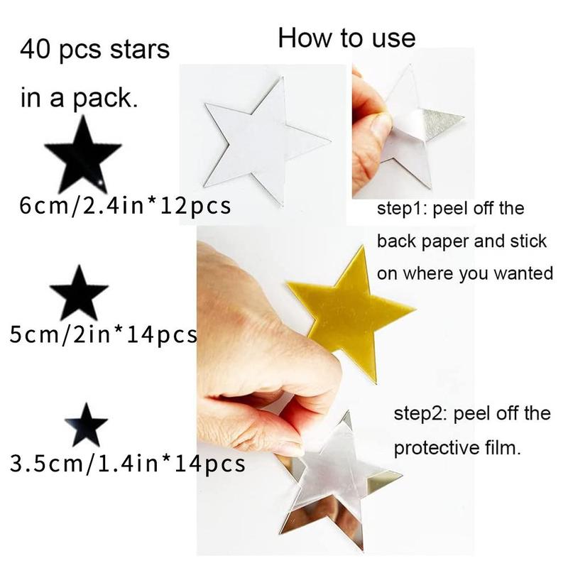 Acrylic Mirror Wall Decorative Stickers for Room Decor, 40pcs set Star Shaped Wall Tiles Sticker, 3 Different Sizes Star Sticker, Self Adhesive Wall Decals, Fall Decor, Men Gifts