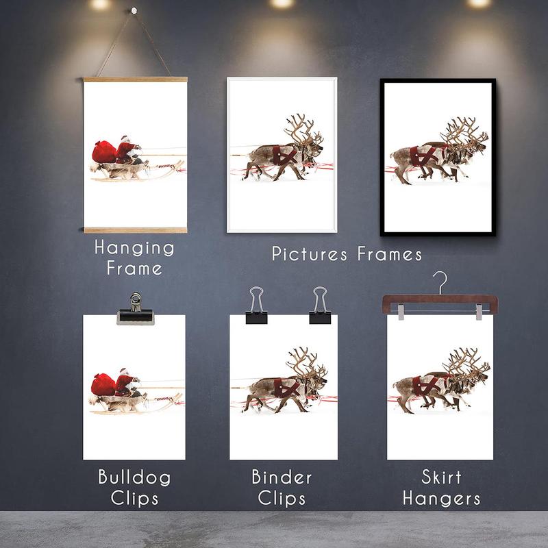 Christmas Theme Wall Art, 3 Counts set Frameless Santa Sleigh Print, Wall Decor for Home Living Room Bedroom Office Home Decor