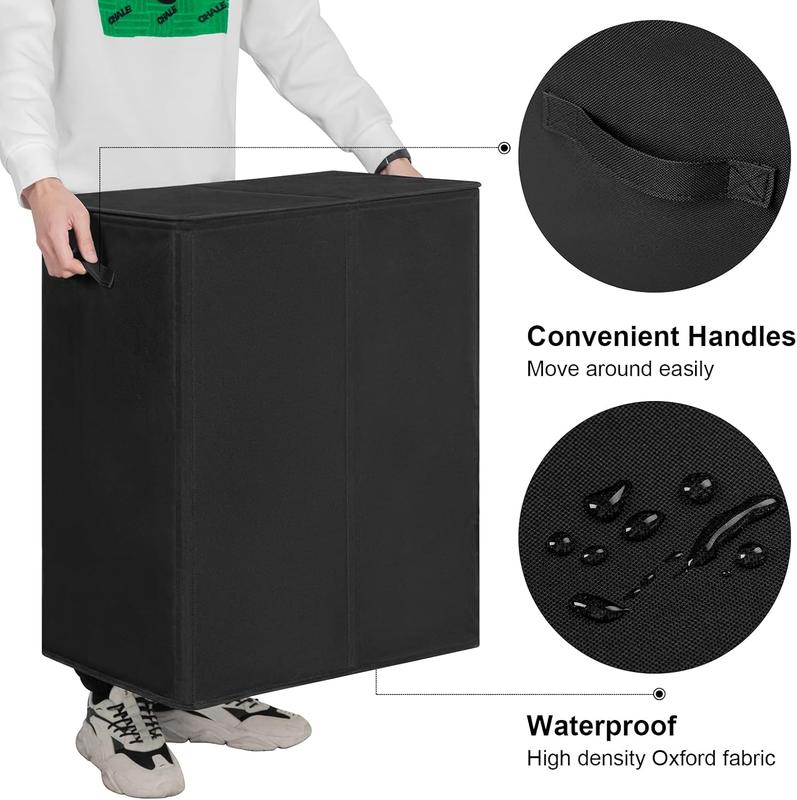 [Limited Time Deal]154L Double Laundry Hamper with Lid and Removable Laundry Bags, Large Dirty Clothes Hamper 2 section Collapsible Laundry Basket Dorm Room Storage for Bedroom, Bathroom, College, Black