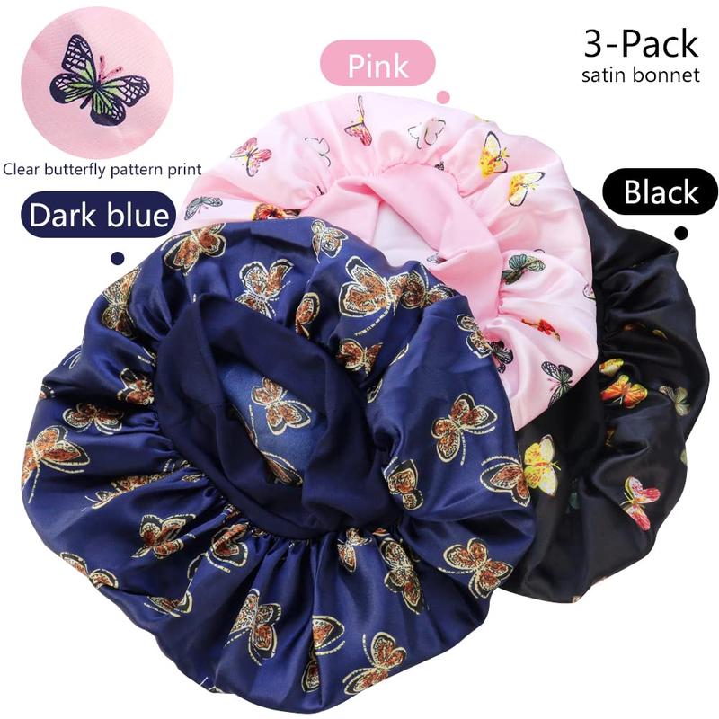 3 Pcs Soft Satin Bonnet Bonnet Hair Wrap for Sleeping Sleeping Cap with Wide Elastic Band Night Sleep Cap Bonnets Hair Cover Single Layer Night Sleeping Head Cover for Women black woman