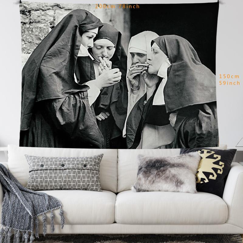 Nuns Pattern Tapestry, Retro Photo Hanging Blanket, Wall Hanging Decor for Home Living Room Bedroom Dormitory, Home Decor