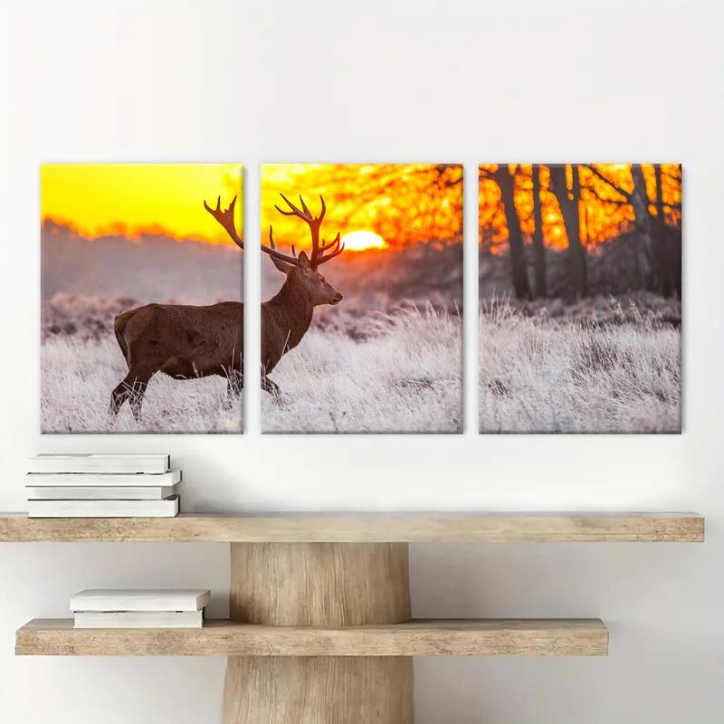 Wooden Framed Canvas Painting, 3 Counts set Modern Art Deer Pattern Wall Art, Wall Decor for Home Living Room Bedroom Office, Home Decor, Poster Decoration