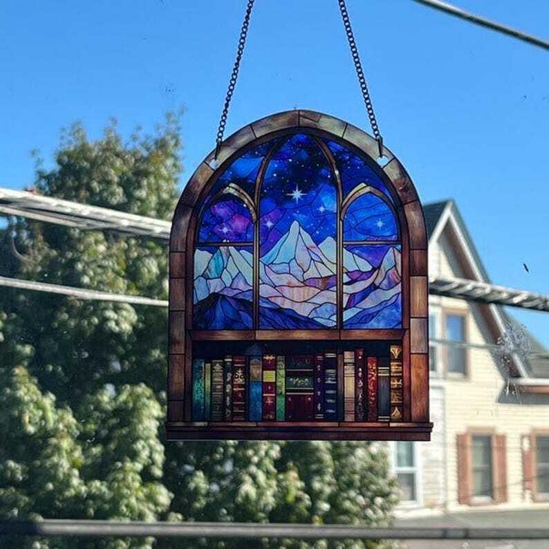 Fantasy Book Night Court SuncatcherOrnament, Reader Gift Night Court Acrylic Window Hanging Night Court Mini Bookshelf Book Lover Home Decor