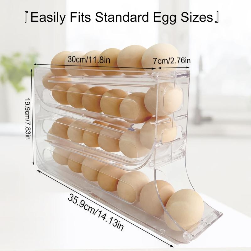 Transparent 1 2 Pack 4 Tiers Egg Holder for Fridge， Automatic Egg Rolling Rack, 30 Eggs Storage Rack, Egg Distributor for Refrigerator, Egg Storage Rack for Kitchen