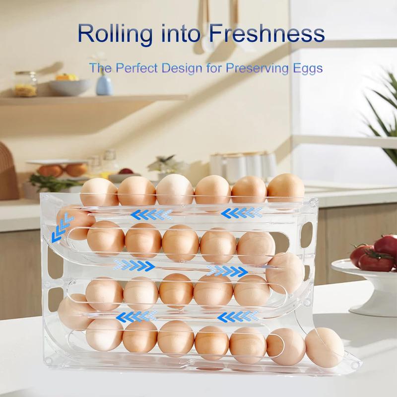 Transparent 1 2 Pack 4 Tiers Egg Holder for Fridge， Automatic Egg Rolling Rack, 30 Eggs Storage Rack, Egg Distributor for Refrigerator, Egg Storage Rack for Kitchen