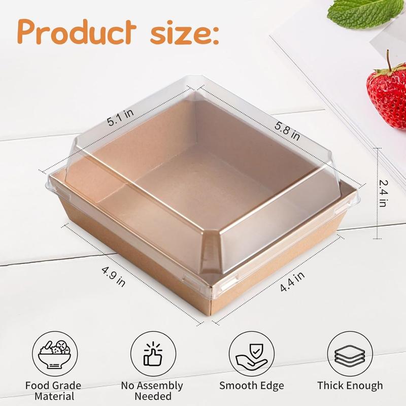 Charcuterie Boxes 20 Pack with Clear Lids, Square Disposable Paper Food Containers to Go Bakery Boxes for Strawberries, Cake Slice, Desserts, Donuts, Party, Wedding, Outdoors and Home Use (Brown)