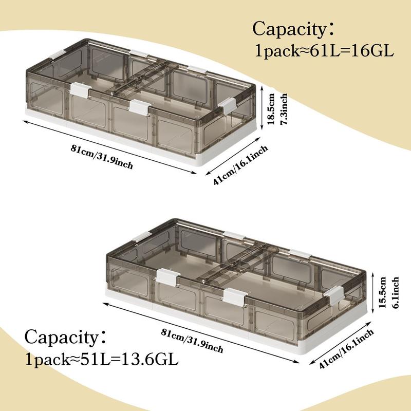 2Pack 122L Foldable Storage Box with Wheels,Under Bed Storage Containers, Collapsible Stackable Under Bed Organizer, Livingroom Household Lightweight