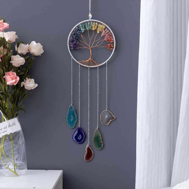 Natural Colorful Agate Dream Catcher, 1 Count Handmade Tree of Life Dream Catcher, Simple Hanging Ornament, Hanging Decor for Home Living Room Garden, Home Decor