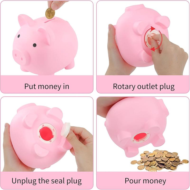 Large Piggy Banks, Cute Plastic Pig Money Box, Piggy  for Girls and Boys, Unbreakable Plastic   Fun Gifts for Birthday, Festival,  Shower (Pink)