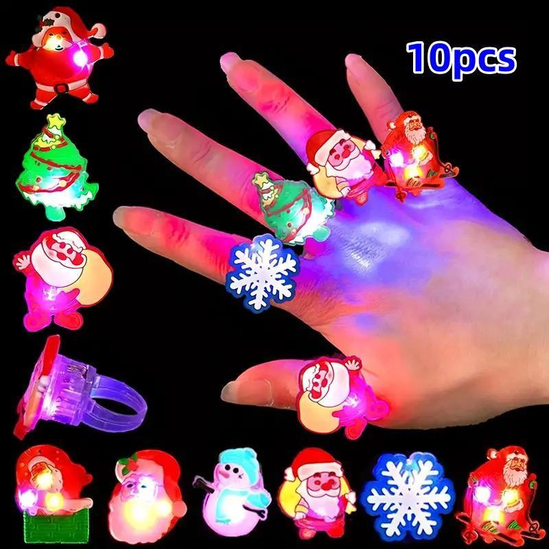 LED Light Up Santa Claus Design Ring, 10pcs set Battery Powered Colorful Glow in The Dark Ring with Battery, Funny Party Decoration Supplies for Boys & Girls