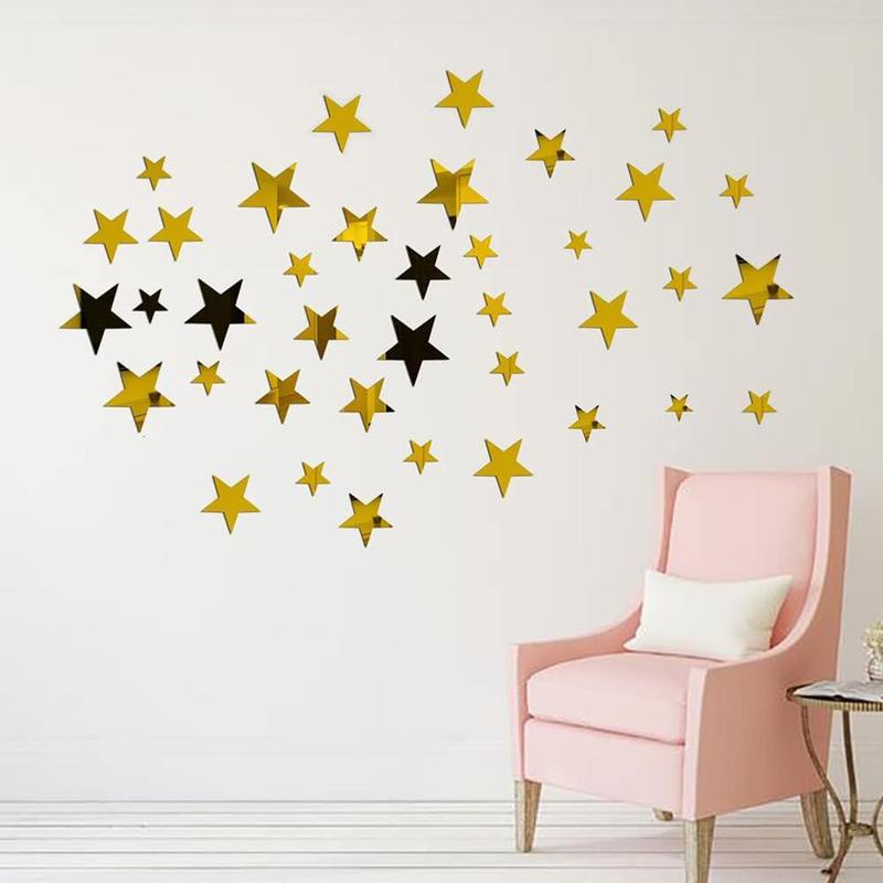 Acrylic Mirror Wall Decorative Stickers for Room Decor, 40pcs set Star Shaped Wall Tiles Sticker, 3 Different Sizes Star Sticker, Self Adhesive Wall Decals, Fall Decor, Men Gifts