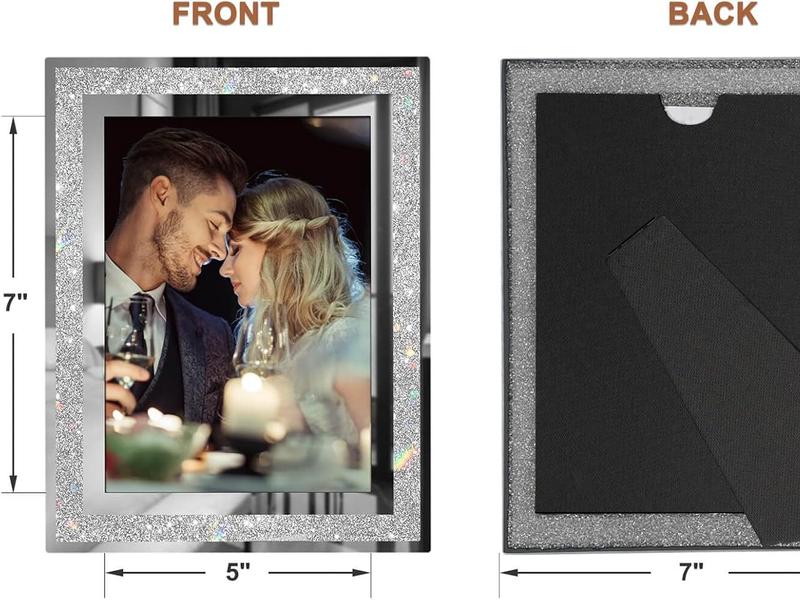 5x7 Picture Frames Set of 4, Glitter Glass Photo Frame for Tabletop Display, Gifts Picture Frame, Horizontally or Vertically